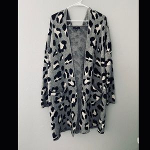 Grey Leopard Print Oversized Cardigan
